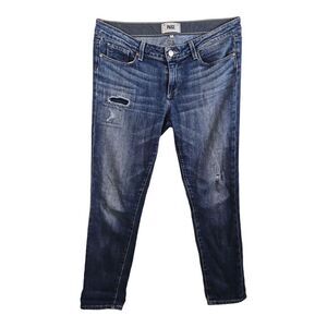 Paige Skyline Ankle Peg Jeans Distressed Patch Med. Blue Mid Rise 30